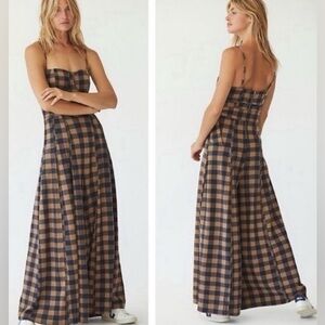 Free People Plaid jumpsuit - tan and navy - sz S